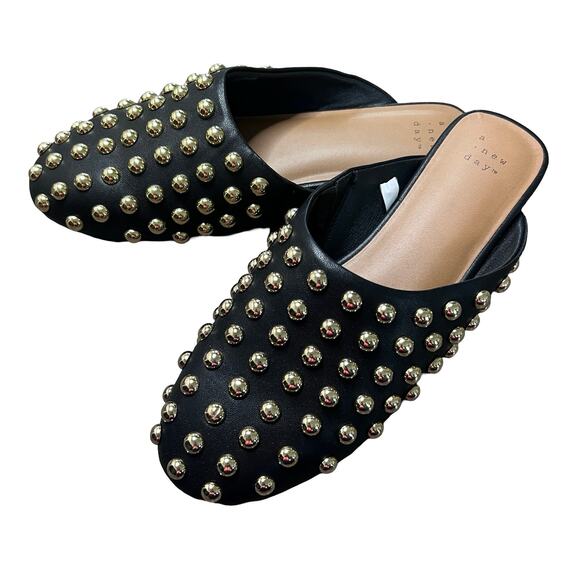 A NEW DAY Channing Slip On Mule Flats Studded Jet Black - Picture 1 of 5